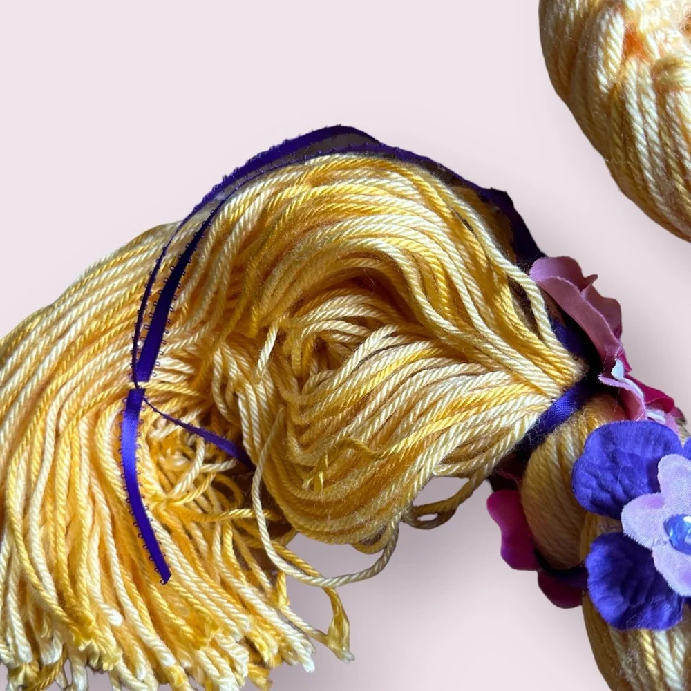 Kids Handmade Rupunzel Crocheted Yarn Wig Dress Up Costume Halloween